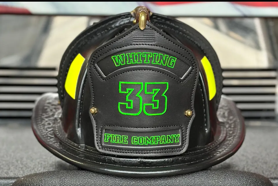 Custom Whiting 33 leather fire helmet front