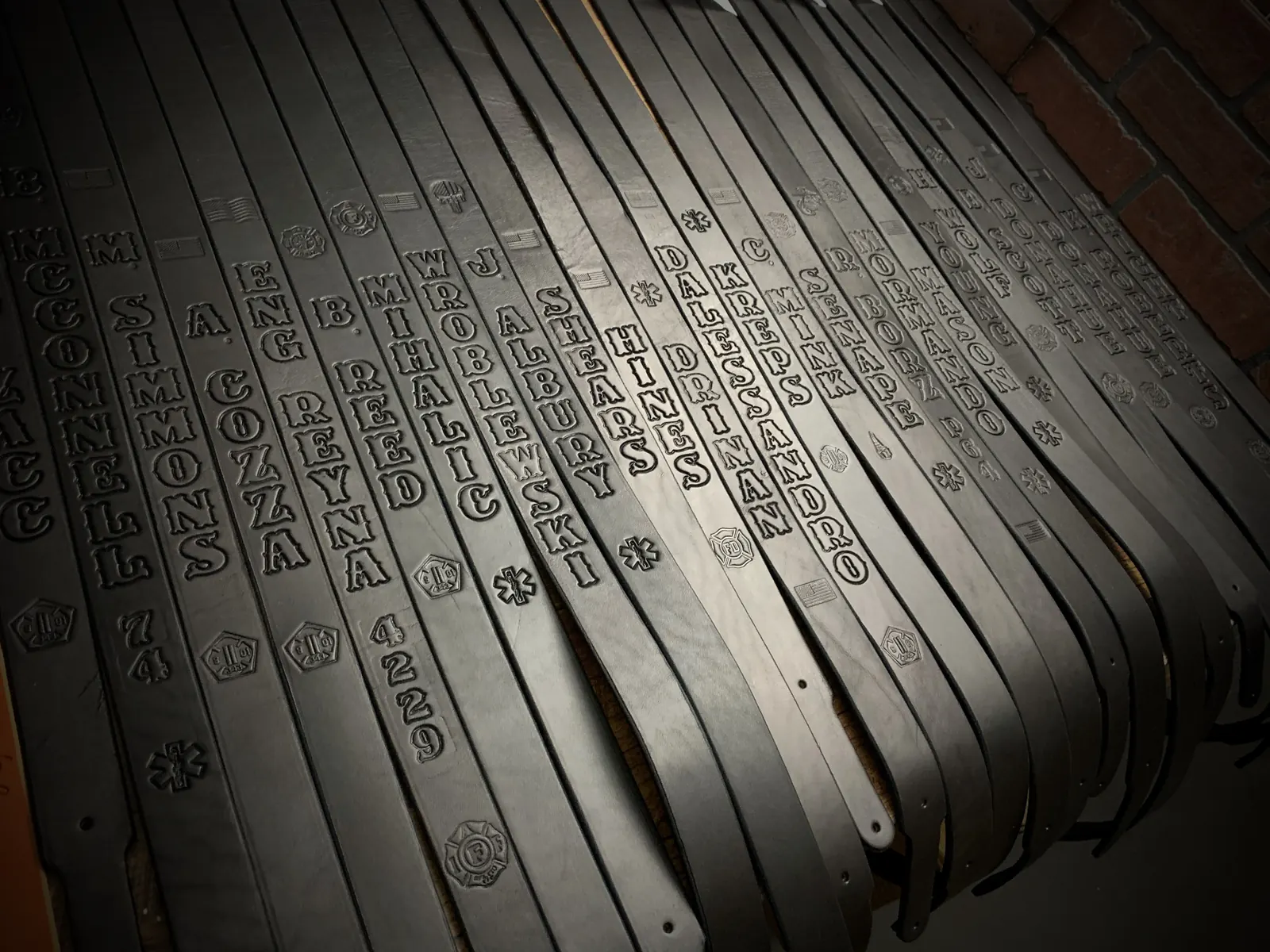 Rows of personalized stamped radio straps